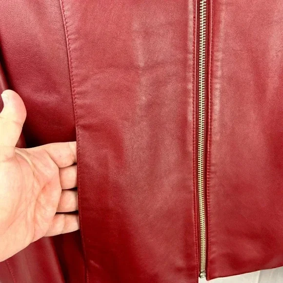 Women's Red Leather Jacket - Picture 4 of 8
